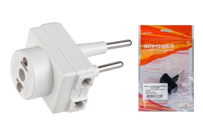 Сетевой разветвитель Perfeo "RU POWER'' 3 гнезда, 6А, без заземления, (3ТМ) (белый)
