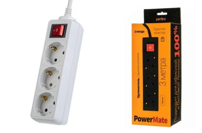 Сетевой удлинитель Perfeo без заземления "POWERLIGHT", 7,0м, 3 розетки, белый (PF-PL-3/7,0-W)