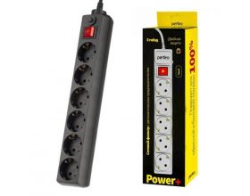 Сетевой фильтр Perfeo "POWER+", 5,0м, 6 розеток, черный (PF-PP-6/5,0-B)