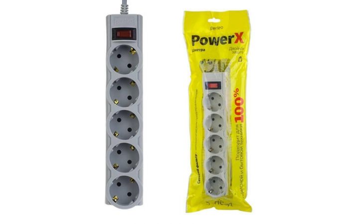 Сетевой фильтр Perfeo "POWERX", 5,0м, 5 розеток (серый)