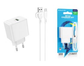 Сетевое зарядное устройство USB + кабель MicroUSB BOROFONE BAS12A  QC3.0 (черный)