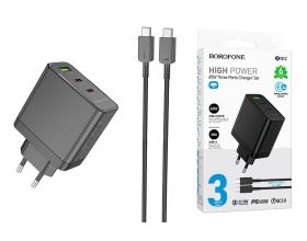 Сетевое зарядное устройство USB+2USB-C + кабель Type-C-Type-C BOROFONE BN12 PD65W + QC3.0 (черный)