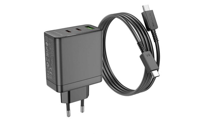 Сетевое зарядное устройство USB+2USB-C + кабель Type-C-Type-C BOROFONE BN12 PD65W + QC3.0 (черный)