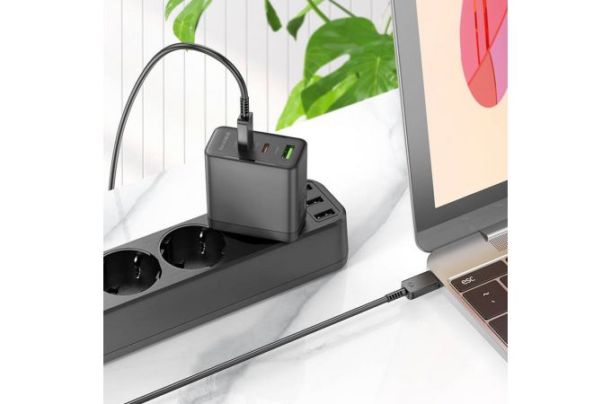 Сетевое зарядное устройство USB+2USB-C + кабель Type-C-Type-C BOROFONE BN12 PD65W + QC3.0 (черный)