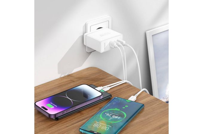 Сетевое зарядное устройство USB+2USB-C + кабель Type-C-Type-C BOROFONE BN11 Imperial PD100W + QC3.0 (белый)