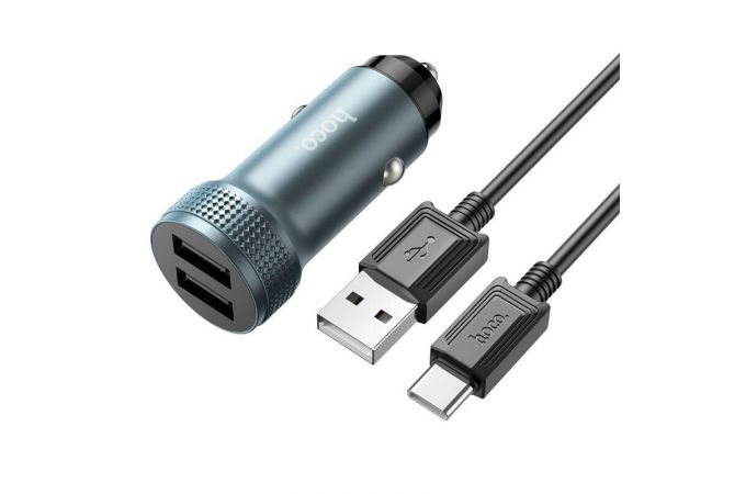 Автомобильное зарядное устройство АЗУ 2USB + кабель Type-C HOCO Z49 Level (серый)