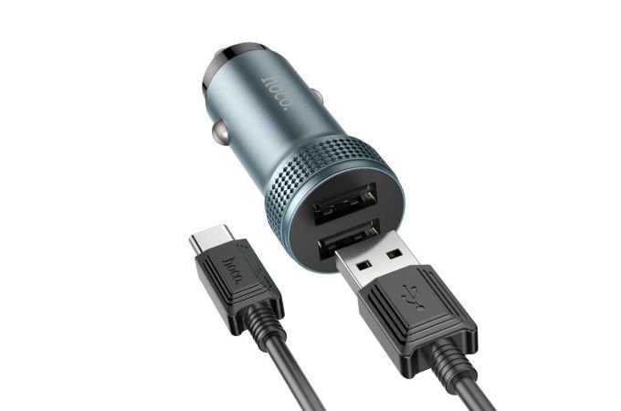Автомобильное зарядное устройство АЗУ 2USB + кабель Type-C HOCO Z49 Level (серый)