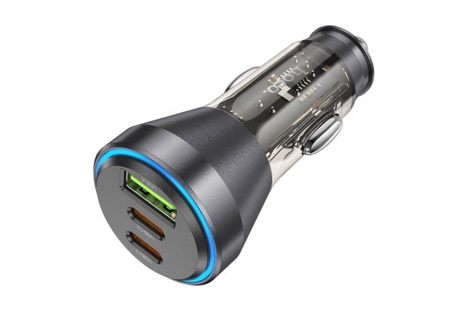 Автомобильное зарядное устройство АЗУ USB + 2USB-C HOCO NZ12D QC3.0 + PD60W (черный прозрачный)