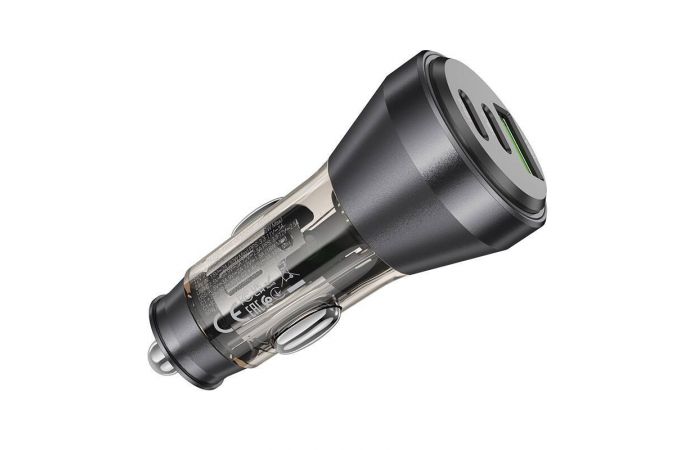 Автомобильное зарядное устройство АЗУ USB + 2USB-C HOCO NZ12D QC3.0 + PD60W (черный прозрачный)