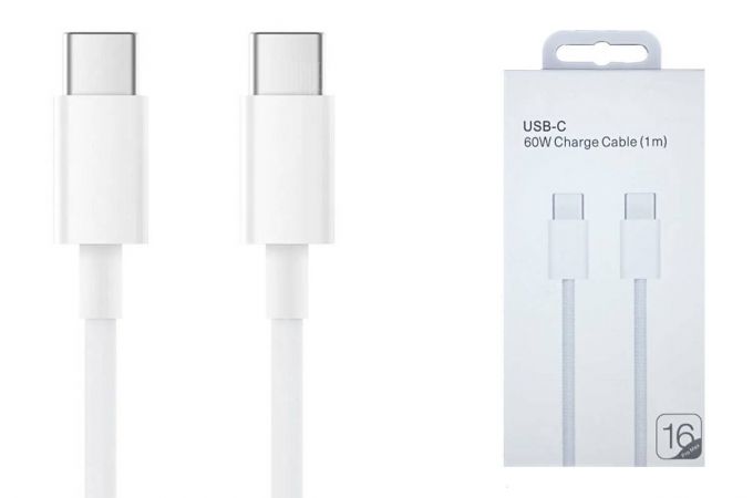 Кабель USB Type-C - USB Type-C 5A/20V, PD60W iP17 100% (origin.) A2795 MQKJ3ZM/A (белый) 1м