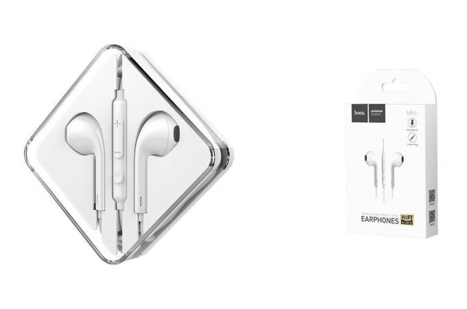 Наушники вакуумные проводные HOCO M55 Memory sound wire control earphones with mic (белый)