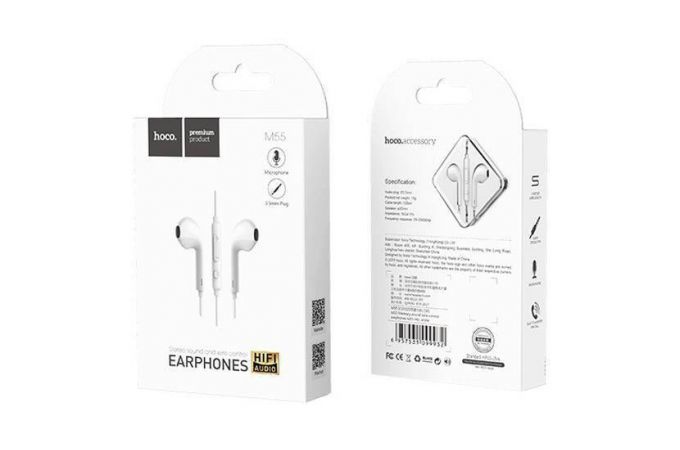 Наушники вакуумные проводные HOCO M55 Memory sound wire control earphones with mic (белый)