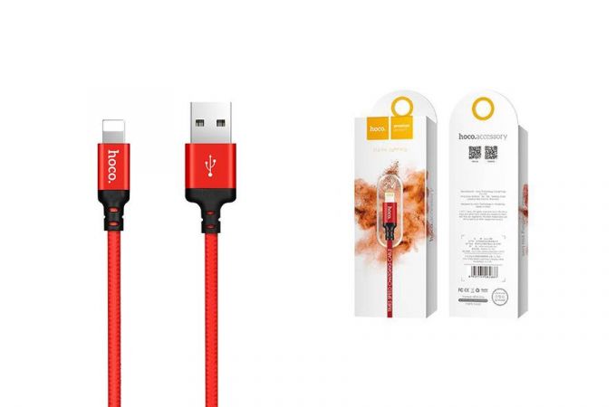 Кабель USB - Lightning HOCO X14, 2,4A (красный) 2м (в оплетке)