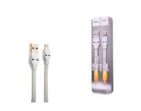 Кабель USB - Lightning HOCO U14 железный человек 2,4A (белый) 1,2м (LED индикатор, мет. коробка)