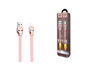 Кабель USB - Lightning HOCO U14 железный человек 2,4A (розовый) 1,2м (LED индикатор, мет. коробка)