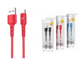 Кабель USB - MicroUSB HOCO X30 2,4A (красный) 1,2м (усиление сгиба)