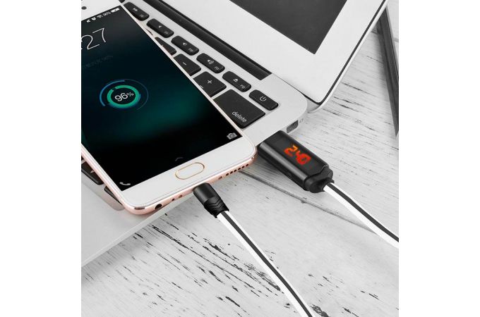 Кабель USB - Lightning HOCO U29, 2,4A (белый) 1,2м (LED дисплей - таймер)