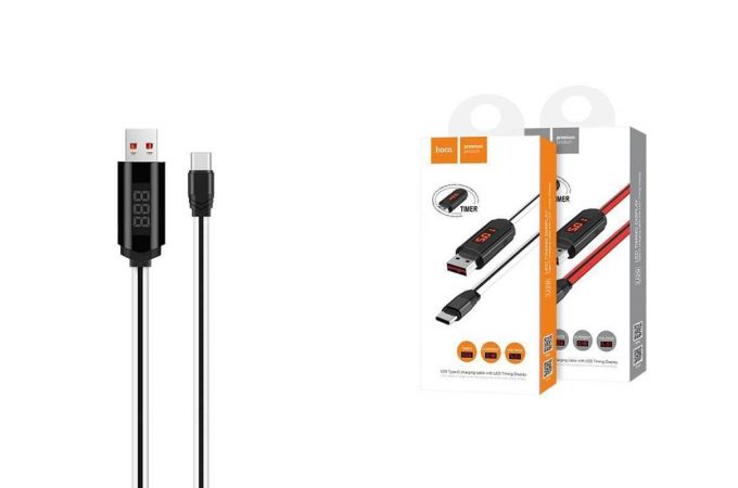 Кабель USB - USB Type-C HOCO U29 LED, 3A (белый) 1,2м (LED дисплей - таймер)
