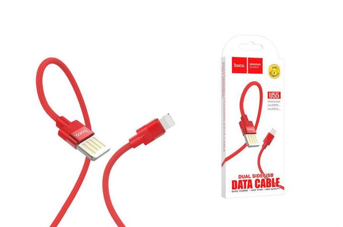 Кабель USB - Lightning HOCO U55 2,4A (красный) 1,2м (в оплетке)