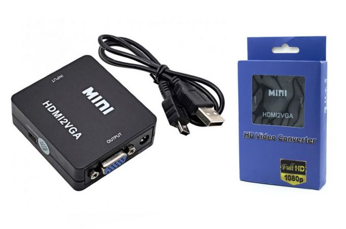 Конвертер переходник HDMI - VGA (мама - мама) черный