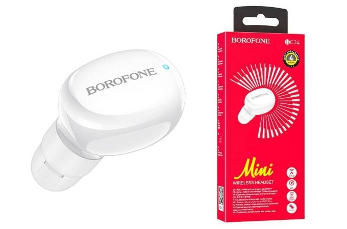 Bluetooth гарнитура BOROFONE BC34 (белый) (У)