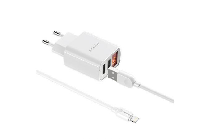 Сетевое зарядное устройство USB + кабель Lightning BOROFONE BA58A Mighty (белый)