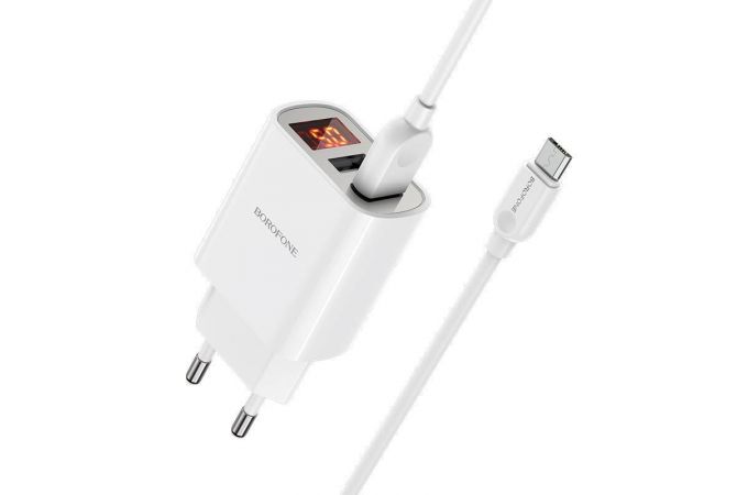 Сетевое зарядное устройство 2USB + кабель MicroUSB BOROFONE BA58A Mighty 2400mAh (белый)