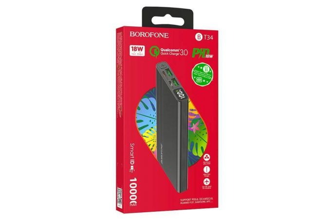Универсальный дополнительный аккумулятор Power Bank BOROFONE BT34 PD+QC3.0 (10000 mAh) (черный)