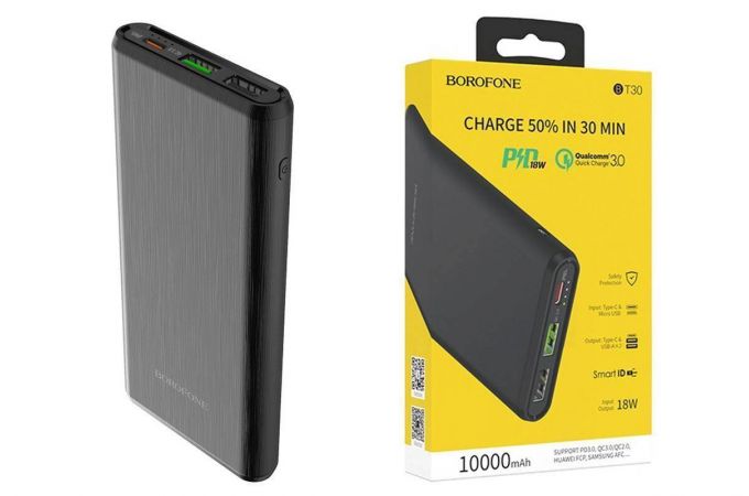Универсальный дополнительный аккумулятор Power Bank BOROFONE BT30 PD+QC3.0 (10000 mAh) (черный)