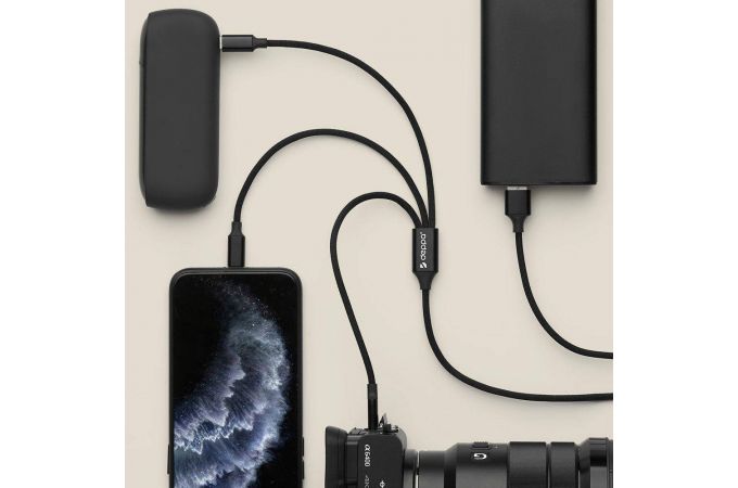 Кабель USB 3 в 1 Deppa (72299) micro/USB-С/8-pin (черный) 1.2м (алюминий)