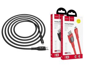 Кабель USB - MicroUSB HOCO S6 2,4A (черный) 1,2м (в оплетке, с дисплеем)