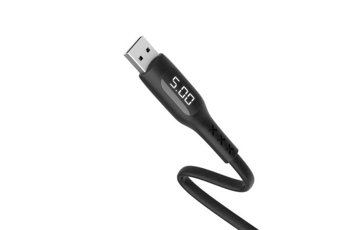 Кабель USB - MicroUSB HOCO S6 2,4A (черный) 1,2м (в оплетке, с дисплеем)