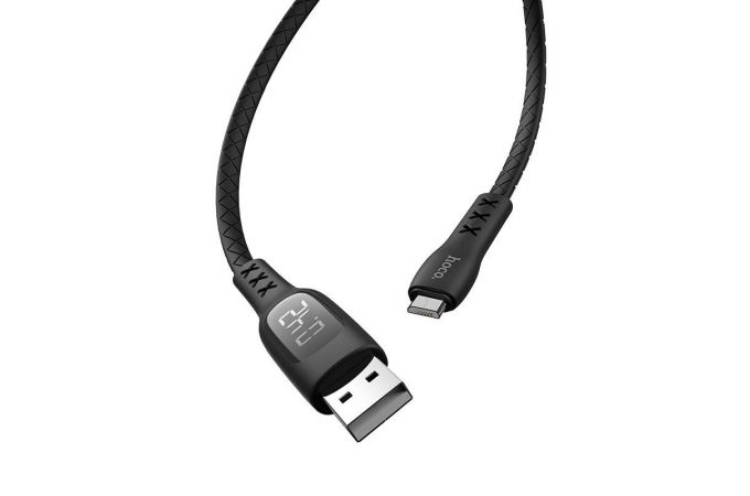 Кабель USB - MicroUSB HOCO S6 2,4A (черный) 1,2м (в оплетке, с дисплеем)