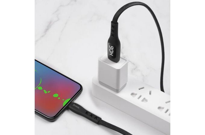 Кабель USB - MicroUSB HOCO S6 2,4A (черный) 1,2м (в оплетке, с дисплеем)