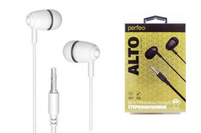 Наушники вакуумные проводные Perfeo ALTO в коробке (белый)