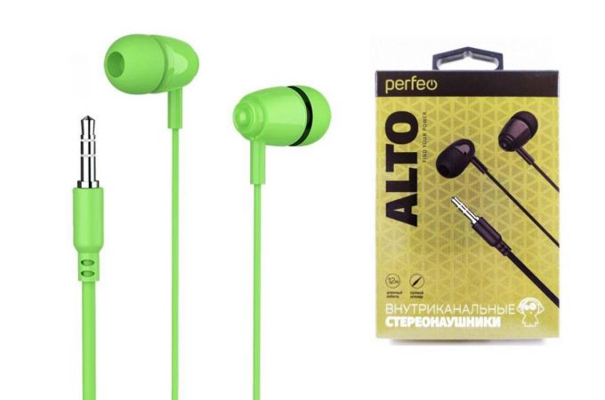 Наушники вакуумные проводные Perfeo ALTO в коробке (зеленый)