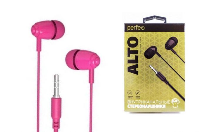 Наушники вакуумные проводные Perfeo ALTO в коробке (розовый)
