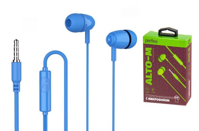 Наушники вакуумные проводные Perfeo ALTO-M в коробке c микрофоном (синий)