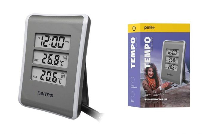 Часы-метеостанция Perfeo "Tempo", серебряный, (PF-S3316E)