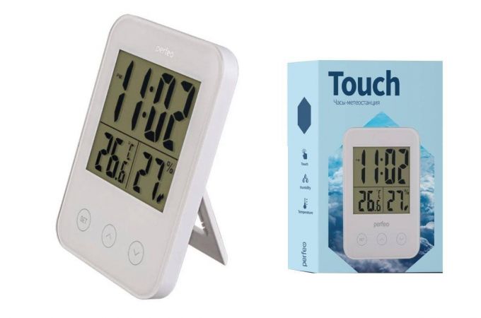 Часы-метеостанция Perfeo "Touch", белый, (PF-S681) время, температура, влажность