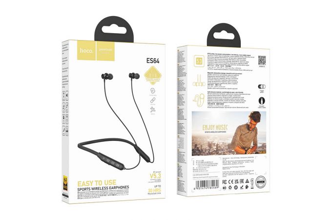 Наушники вакуумные беспроводные HOCO ES64 Easy Sound sports BT earphones headset Bluetooth (черный)