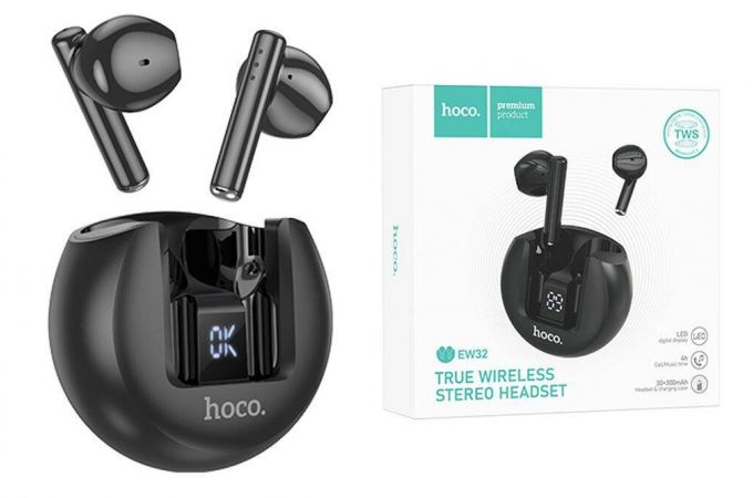 Наушники вакуумные беспроводные HOCO EW32 Gentle wireless stereo headset Bluetooth (черный)