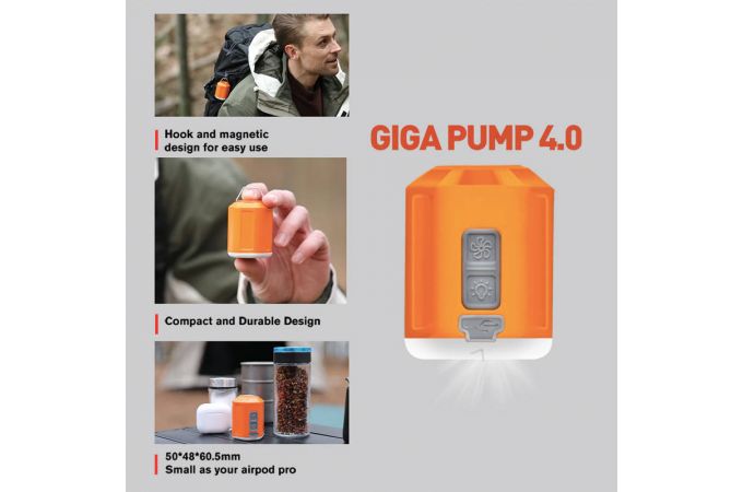 Портативный универсальный мини электрический насос помпа GIGA Pump 4.0 (с фонариком)