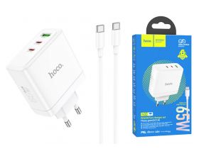 Сетевое зарядное устройство USB + 2USB-C + кабель Type-C HOCO N30 PD65W + QC 3.0 (белый)