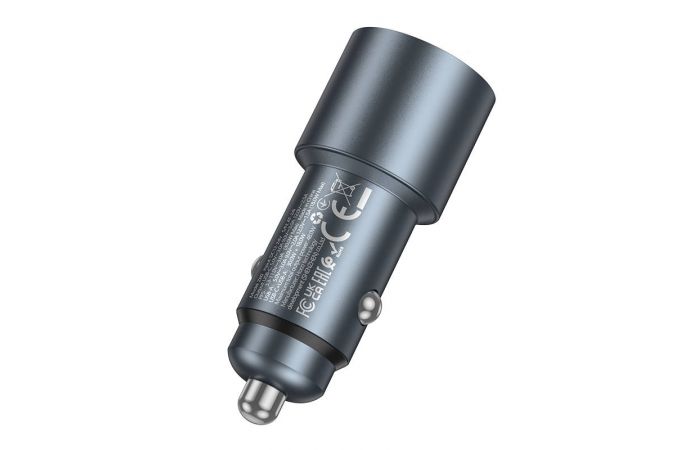 Автомобильное зарядное устройство АЗУ USB + USB-C HOCO Z60 Bloom 48W dual-port PD30W+QC3.0 multi-protocol (металлический серый)