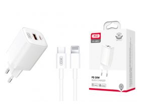 Сетевое зарядное устройство USB USB-C XO L96 (EU) Quick Charger (PD30W / USB QC18W) with Lightning cable (Белый)