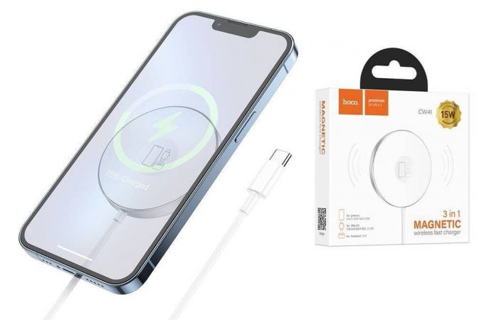 Беспроводное зарядное устройство 3 в 1 HOCO CW41 магнит быстрая зарядка (белый)
