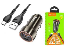 Автомобильное зарядное устройство АЗУ USB + Type-C + кабель Type-C HOCO Z46 Blue PD20W + QC3.0 (серый)