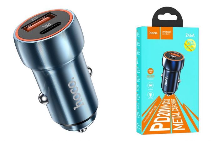 Автомобильное зарядное устройство АЗУ USB + USB-C HOCO Z46A Blue whale PD20W+QC3.0 (синий)