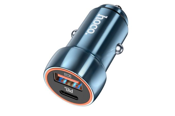 Автомобильное зарядное устройство АЗУ USB + USB-C HOCO Z46A Blue whale PD20W+QC3.0 (синий)
